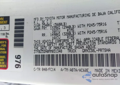 2021 Toyota Tacoma Double Cab/Sr5/Trd Sport from USA, damaged, VIN 3TMBZ5DN0MM031348